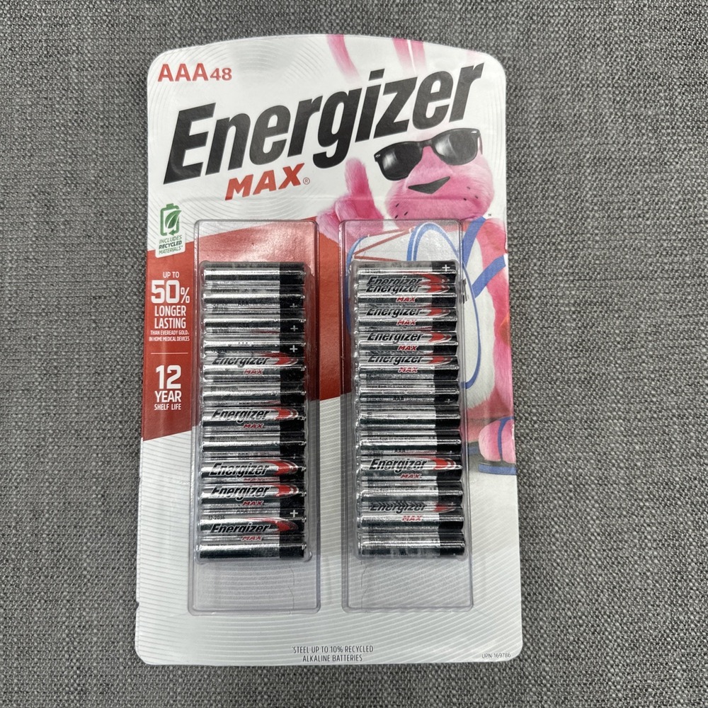 48 Count AAA Energizer Max Batteries 12/2036 1.5V Alkaline 12 Year Shelf Life